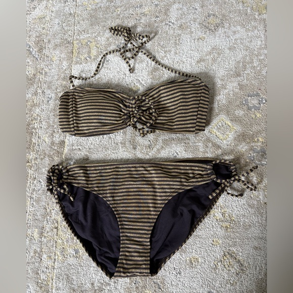 Nautical Metallic Gold Stripe Bikini Set - Picture 2 of 10